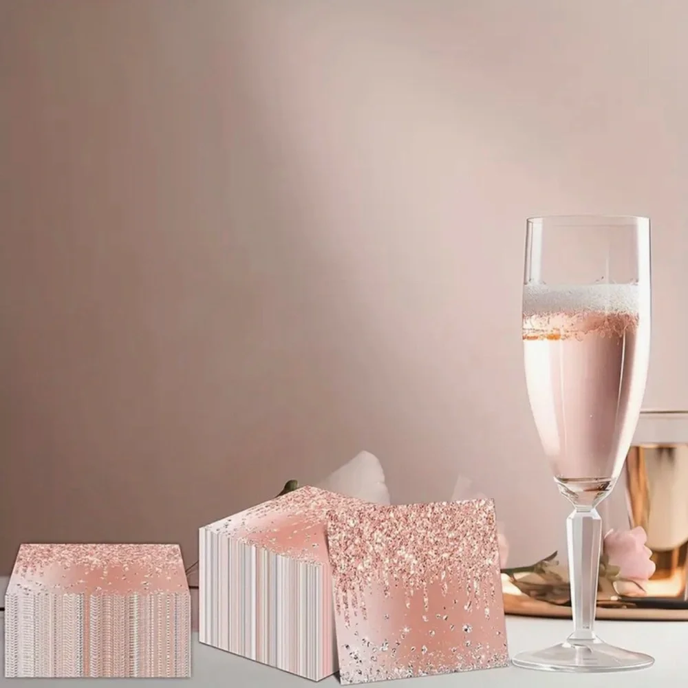 Rose Golden Diamonds 3-ply Cocktail Beverage Party Napkins, 20 ct